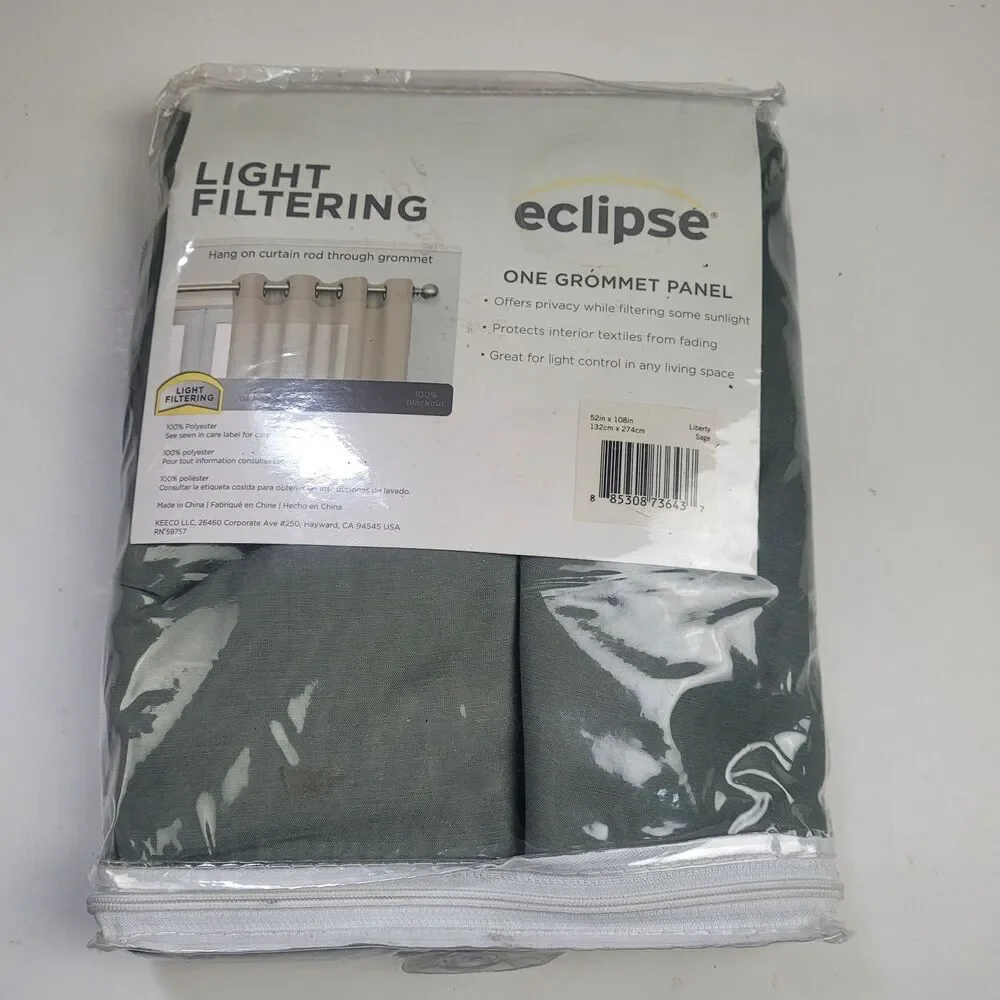 NEW Eclipse Light Filtering 52 x 108 One Grommet curtain panel 'Sage' #CT180